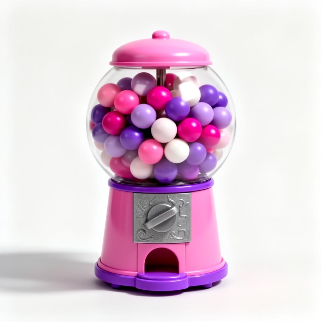 Hazel's Treasures pink and purple bouncy ball vending machine
